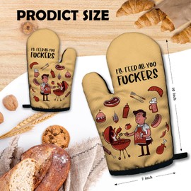 ZHANTUONE I'll Feed All You Fuxxers Funny Heat Resistant Oven Mitts 2-Piece Set with Silicone Non-Slip, Cooks Dad Cooking Baking BBQ Gadgets, Kitchen Gifts for Men, Housewarming Gifts