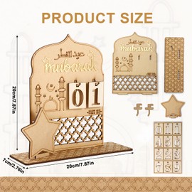 Ramadan Countdown Calendar, Wooden Eid Advent Calendar Mosque Star 30-Day Ramadan Mubarak Decoration for Home Indoor Muslim Islamic Table Decor (Wood Color)