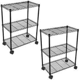 YSSOA 3-Tier Heavy Duty Storage Shelves 750Lb Capacity, 24.02" D x 13.78" W x 31.98" H Shelving Unit for Pantry, Garage, Laundry and Kitchen, Black, 2 Pack