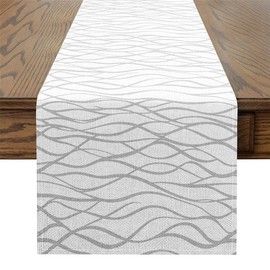 Erosebridal - Camino de mesa gris blanco de 13 x 60 pulgadas, moderno y abstracto geométrico rectangular para niños, adolescentes y adultos, caminos de mesa a rayas estéticas, líneas neutrales, estilo