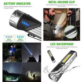 YZYOE Rechargeable Mag Lights Flashlight Emergency Camping Flashlight 90 Degree, 90 Degree Mini Flashlight Ip65 Waterproof, Clip on Flashlight COB Work Light Outdoor, Hiking.