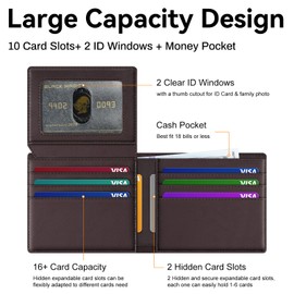 furid Top Grain Leather Wallet Men: RFID Minimalist Bifold Credit Card Holder with 2 ID Windows - Slim Front Pocket Wallets for Men - Gifts for Husband Father on Anniversary Birthday