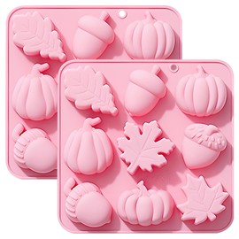 Fall Harvest Silicone Mold Set, 2 Pack Pink Baking Molds with Pumpkin, Acorn, Maple Leaf Design
