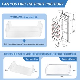 Bullro| 2 Pack W11034658 Door Bin Replace W10910090 4585666 AP6285464 PS12348327 EAP12348327, W11174793 W11034658 Refrigerator Door Bin Shelf Compatible with amana kenmore Right Side Door