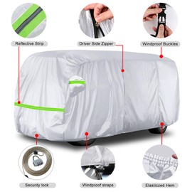 Federedevo Silver Car Cover Waterproof All Weather Compatible with 1950-1992 VW Bus T1 T2 T3, Volkswagen Vanagon Full Car Cover with Door Zipper, Windproof Strap, Storage Bag