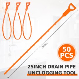 Lanties 50 Pack 25 Inch Drain Snake Flexible Hair Drain Clog Remover Snake Cleaning Tools for Kitchen Sink, Bathtub, Toilet and Sewer Systems Effective Cleaning Debris