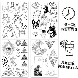 AWAKEN Tatouages Temporaires Faux pour Hommes Bras Semi-Permanents Autocollants Imperméables Durent 1-2 Semaines Ensemble de 4 pièces (ENSEMBLE NOIR 02)