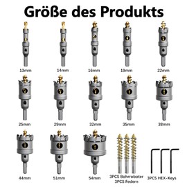 METOTY 19-Piece Hole Saw Metal Set, Carbide Hole Saw, Carbide Drill Bit Metal Strong TCT Drill Set, with Titanium Pilots and L-Wrench, for Steel, Iron, Aluminium, Metal Hole Saw
