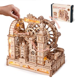 ROBOTIME Wooden Town Marble Run - 3D Wooden Puzzles for Adults EGB01 Night City Marble Run Kit - Wooden Puzzle Models for Adults to Build - Space/STEM/Engineering Gift