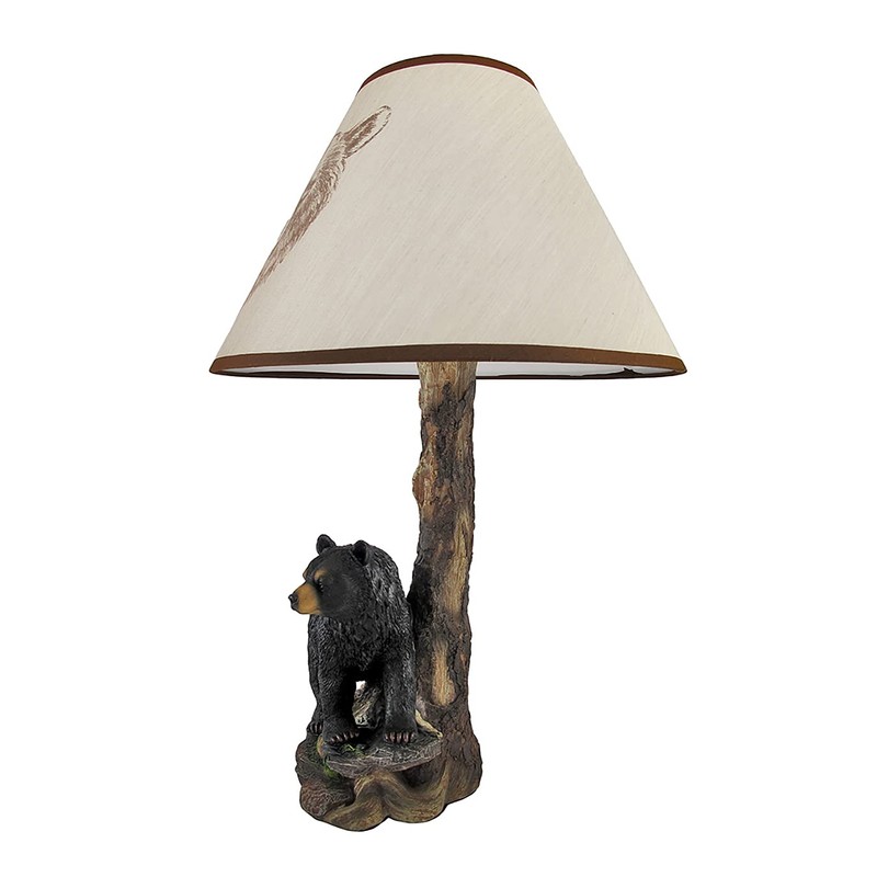 Zeckos Black Bear and Tree Table Lamp with Shade 20