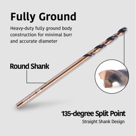7/64" HSS Black and Gold Coated Twist Drill Bits, General Purpose HSS Drill bit, 135 Degree Split Point, Ideal for drilling in Steel, Copper, Aluminum, and Plastic etc., Drill Bits Tools (6 pcs)