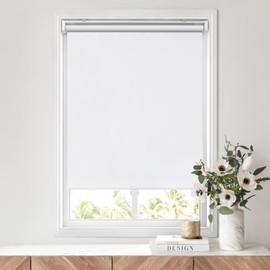 LazBlinds No Tools No Drill Cordless Roller Shades, 100% Blackout Roller Blinds for Windows, Thermal Insulated UV Protection Waterproof Roll Up Window Blinds and Shades, 23'' W x 72'' H, White