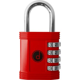 Padlock 4 Digit Combination Lock - for Gym School Locker, Outdoor Gate, Shed, Fence, and Storage - Weatherproof Metal - Keyless, Easy to Set, Resettable - Red