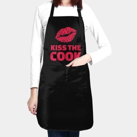 Echoserein Funny Kiss The Cook Apron Adjustable Bib Aprons With 2 Pockets For Men Women Chef Waterproof Decorative For Kitchen Cooking Bbq Grilling