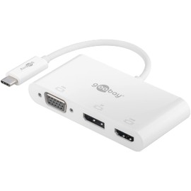 goobay 52412 Multiport Adapter USB-C to VGA + DP + HDMI - Resolutions up to max. 4K*2K@60Hz - Mirrors to up to 4 screens simultaneously