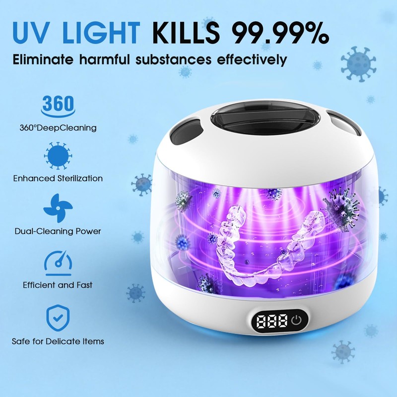 Tulbeys Ultrasonic Retainer Cleaner, 45kHz Ultrasonic Cleaner with UV Light