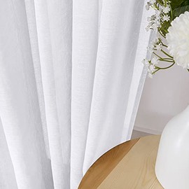 Tollpiz - Cortinas Cortas Transparentes de Lino con Textura para Sala de Estar, Cortinas de Gasa con Bolsillo para Barra de filtrado de luz, para recámara, 42 x 45 Pulgadas de Largo, Color Blanco