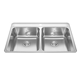 KINDRED CDLA3322-8-1CBN Creemore 33-in LR x 22-in FB x 8-in DP Drop In Double Bowl 1-Hole Stainless Steel Kitchen Sink, 33" x 22"