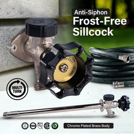 Midline Valve 10 Inch Frost-Free Anti-Siphon Sillcock with Vacuum Breaker – Chrome-Plated Brass, 1/2" MIP/Sweat Inlet x 3/4" Hose Bib Outlet