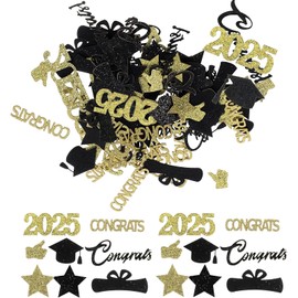100Pcs Graduation Confetti 2025, Glitter Graduation Confetti, Class of 2025 Confettis, Gold Black Graduations Cap Diploma Table Scatters Decorations for Graduations Party Supplies
