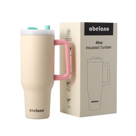 abelano 40 Oz 2-IN-1 Hot & Cold Tumbler with Ergonomic Handle, Double Wall Vacuum Insulated Travel Mug, Two Way Drinking Lid, Separate Cover for Straw, 100% Leak Proof, No Sweating on Outer Surface