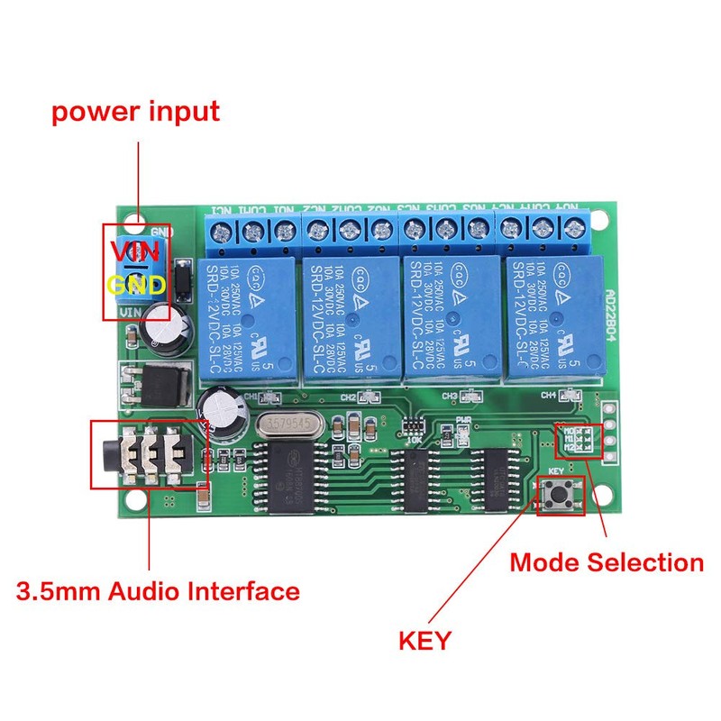 4 Channel Decoder Relay AD22B04 12V DTMF Relay Module (10A/250VAC,