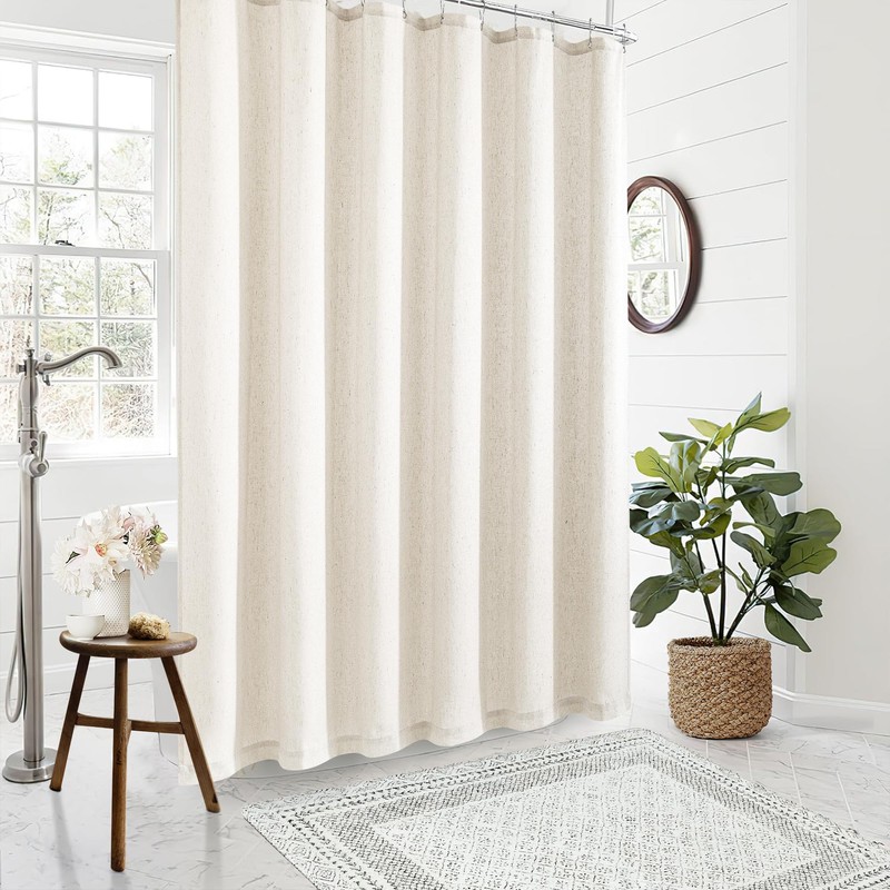 DUKIYO Extra Long Linen 84 Inch Shower Curtain Neutral Modern