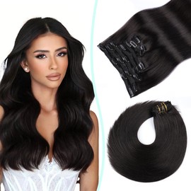 VINBAO Natural Black Hair Extensions Clip in Human Hair Extensions for Women 14 Inch Double Weft Real Hair Extensions Human Hair Clip in Extensions Silky Straight Real Hair Extensions 140 Gram 7 Pcs (7C#1B-14Inch)