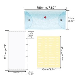 Cash Envelope Wallet with 6pcs Divider with Pockets and 2pcs Tab Stickers Set Reusable Budget Envelopes Blue Glitter PVC Money Bag Pouch Organizer for Budgeting Bill Receipt Coupons