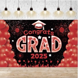 Red and Black Graduation Decorations CONGRATS GRAD 2025 Banner We Are So Proud of You Banner Grad Party Decor 2025 - Class of 2025 Backdrop for Graduation Party Supplies 2025-72x44 inch
