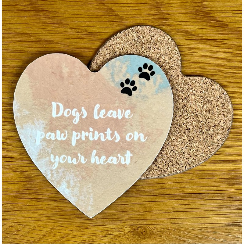 Dogs Leave Pawprints Heart-shaped Novelty Coaster - Unique Gift for
