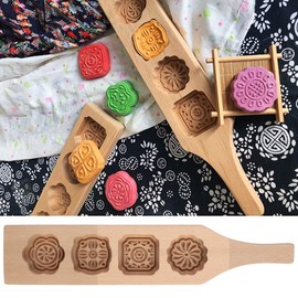 CUYT Exquisito Molde para Hornear de Madera de 13.8X2.8X1.2 Pulgadas, Molde para Hornear, Inodoro para Postre de Pastel de Luna casero(No. 1 Flower Quadruple Mold)