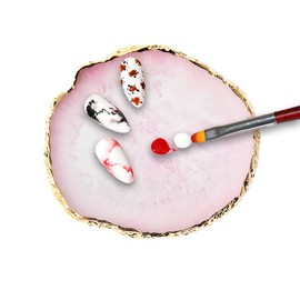 BETURY Resin Nail Art Palette, Nail Art Painting Mixed Color Palette Gold Edge Nail Gel Color Makeup Display Board (Pink+White)