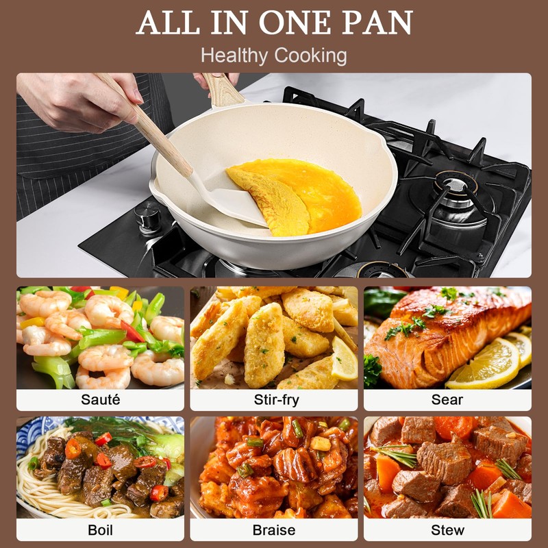 GiPP Ceramic Nonstick Deep Frying Pan Skillet, 12" Saute Pan