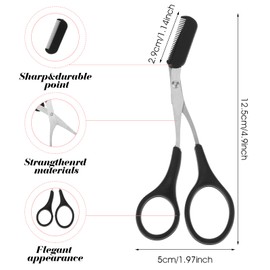2PCS Eyebrow Trimmer Scissors with Comb, Stainless Steel Eyebrow TrimmerScissors for Women and Man, Professional Precision Eye Brow Trimmer with Non-Slip Finger Grip Black