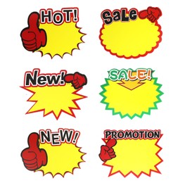 Dohia Starburst Signs Fluorescent Neon Price Tags Blank Retail Sale Paper Tags for Store Poster Board Decorations D1-YGBZT (Finger)