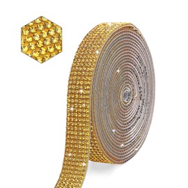 MLGDA Self Adhesive Gold Crystal Rhinestone Strips Diamond Ribbon Bling Gemstone Sticker Rhinestone Roll for Craft with 2 mm Rhinestone for DIY Arts Crafts,Wedding Party,Car Phone Decoration (Gold)