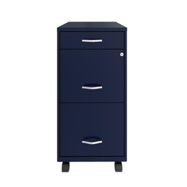Pemberly Row 3 Drawers 29.52" Vertical Navy Metal Filing Cabinet Lockable Pre-Assembled Movable Letter Size for Home, Office