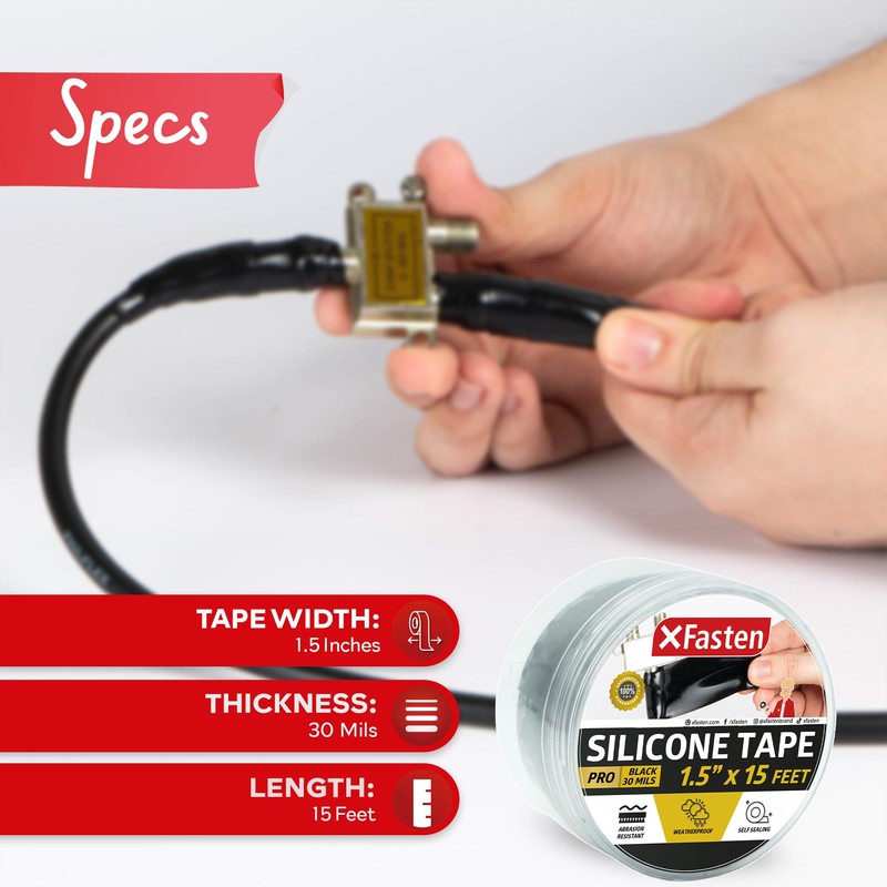 XFasten Self-fusing Silicone Tape Pro, Black, 1.5-Inch x 15-Feet, 30mils