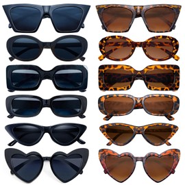 Matcheck 12 Mixed Style Sunglasses Retro Colored Black Leopard Party Glasses Costume Bulk Eyeglasses Unisex Adult