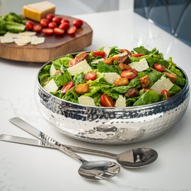 Colleta Home Salad Bowl and Serving Utensils - Hammered Detailing - Stainless Steel Mixing Bowls with Lids- Luxurious Serving Bowls (12" Hammered Salad Bowl)