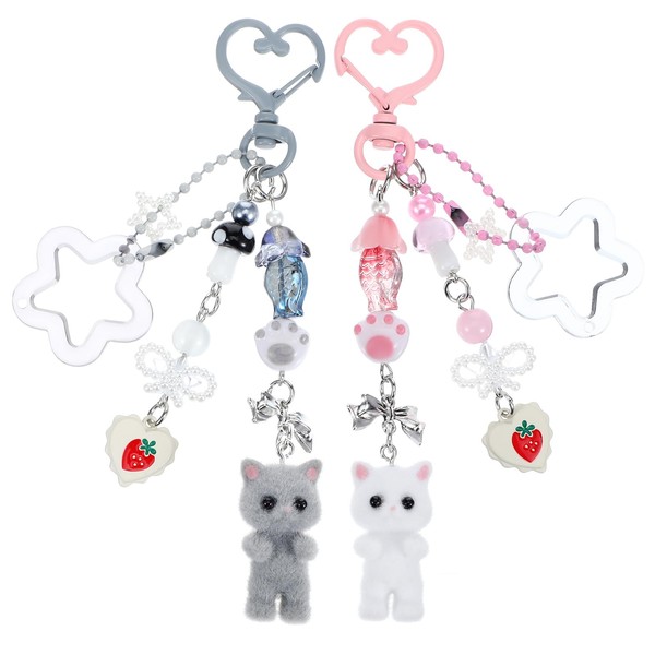 Gjinxi 2PCS Cute Cat Keychains, Fuzzy Kitty Cat Keychain for