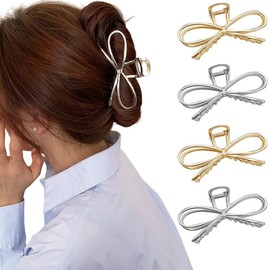 TOEECY Pack of 4 Hair Clips Metal Delicate Bow Large Non-Slip Hair Clips Claw Clamp Strong Hold Various Hair Types Suitable for Women Girls Women