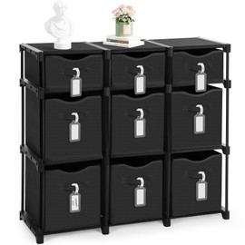 Fiwochic 9 Cube Storage Organizer Shelf with Storage Bins and Label, 11 Inch Toy Cube Bins Clothes Closet Organizers Drawers for College Dorm Classroom Closet Clothes Book Essentials(Black)