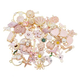 Julie Wang 30pcs Mixed Enamel Pink Charms Pendants for Women Jewelry Making Bulk Necklace Earrings Bracelet Craft DIY Findings