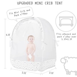 L RUNNZER Baby Pack N Play Tent, Pack and Play Canopy to Keep Baby in, Portable Crib Net for Playards, Mini Crib Tent with See Through Mesh, Easy Installation and Transportation White+stars