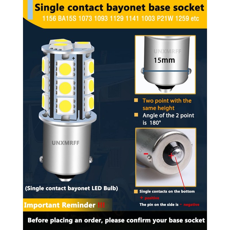UNXMRFF 1156 LED Bulb White Super Bright 1073 1003 BA15S
