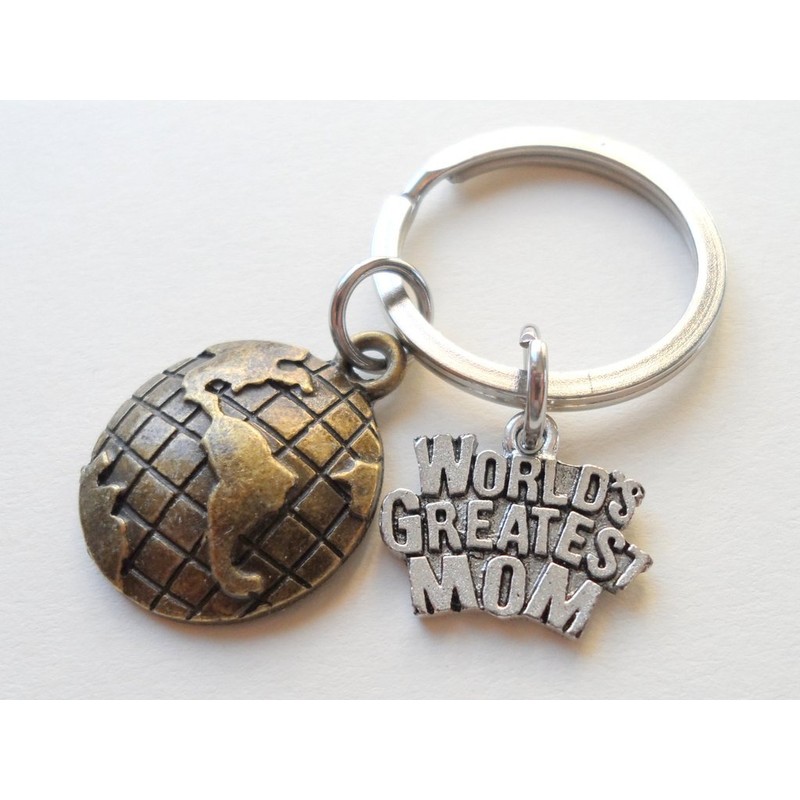 World's Greatest Mom Bronze World Globe Keychain