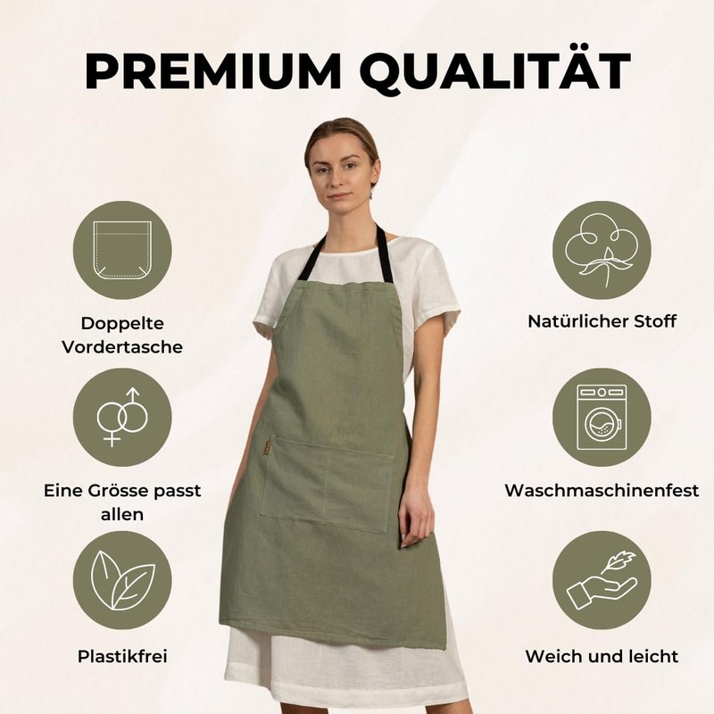 menique Linen Apron, Kitchen Apron, Adjustable Cooking Apron for Men