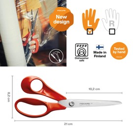 Fiskars Classic 1075037 Universal DIY Scissors, Left Handed, Total Length: 21 cm, Improved Torx Screw and More Ergonomic Handle, Quality Steel/Plastic, Red